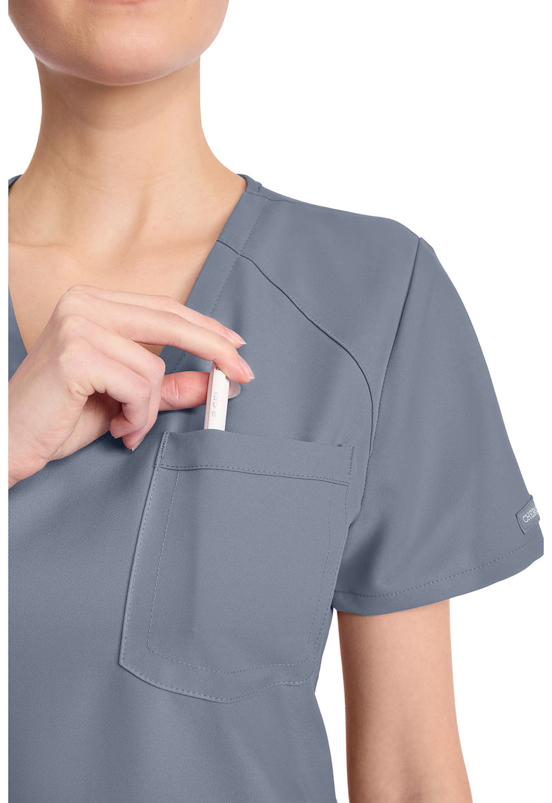 Grey - Women's Tuck-in V-Neck Scrub Top (View 3)