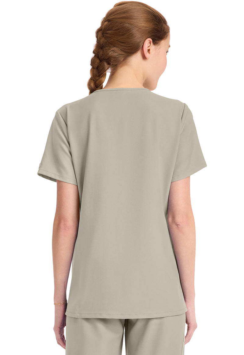 Khaki - Cherokee WW Originals Ultra Women Scrub Top - Back View