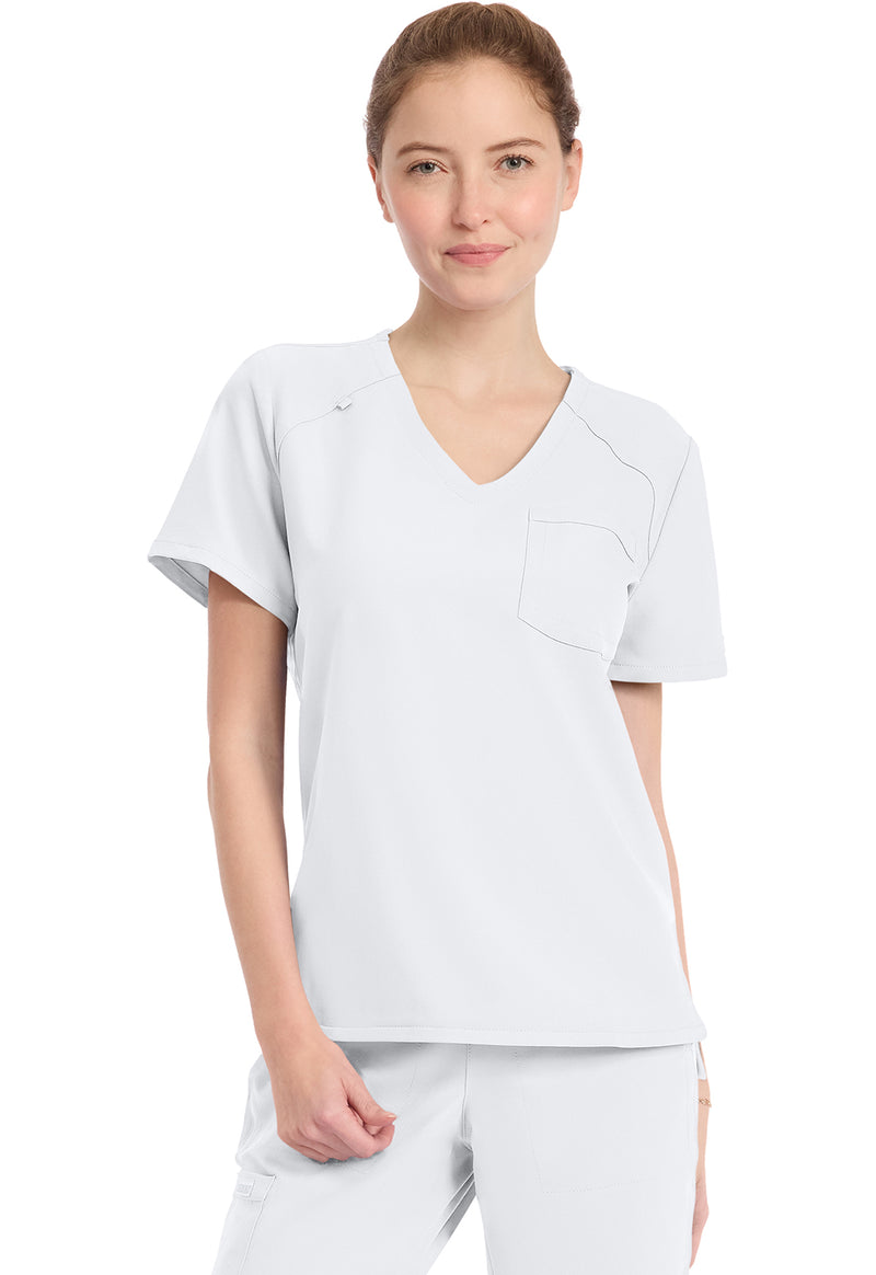White - Cherokee WW Originals Ultra Women Scrub Top - Front View