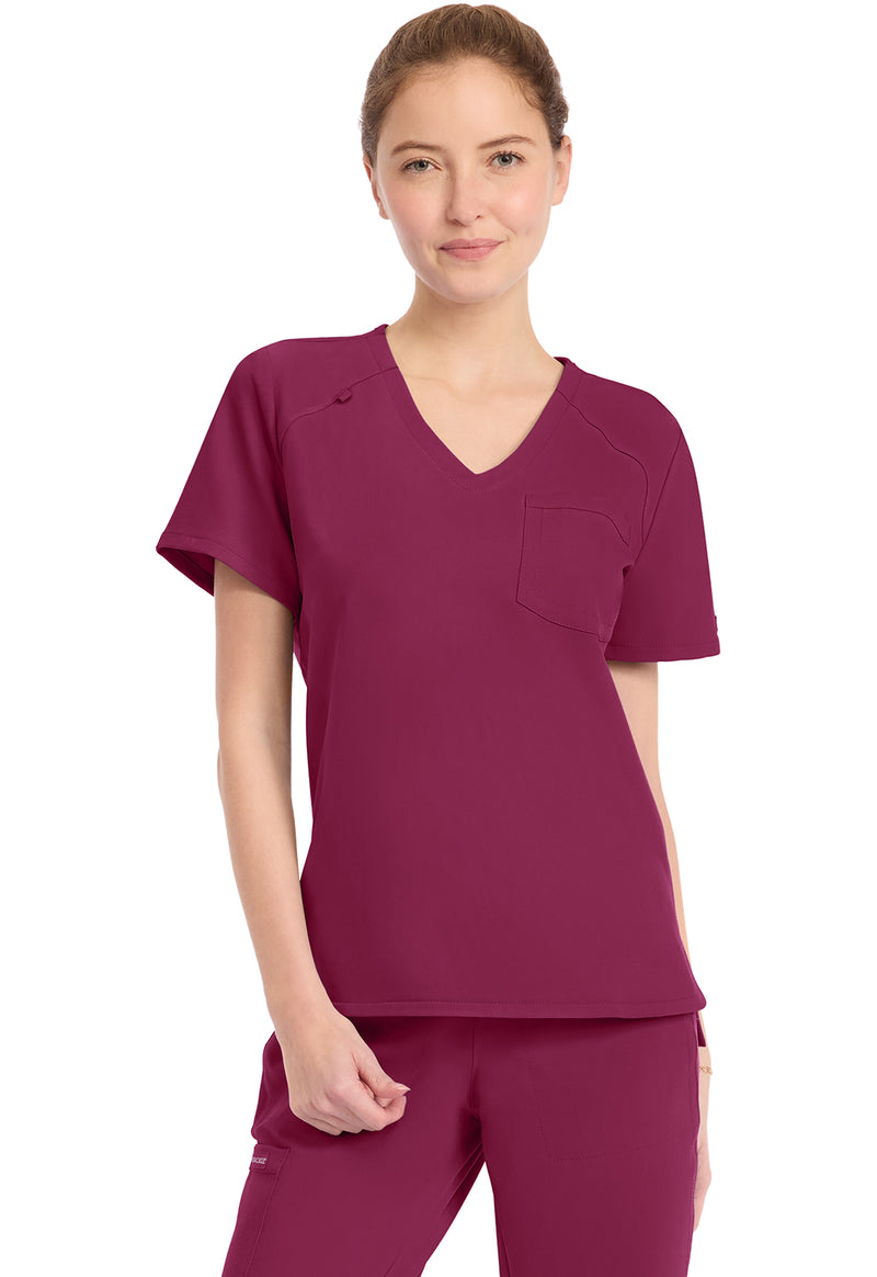 Wine - Cherokee WW Originals Ultra Women Scrub Top - Front View