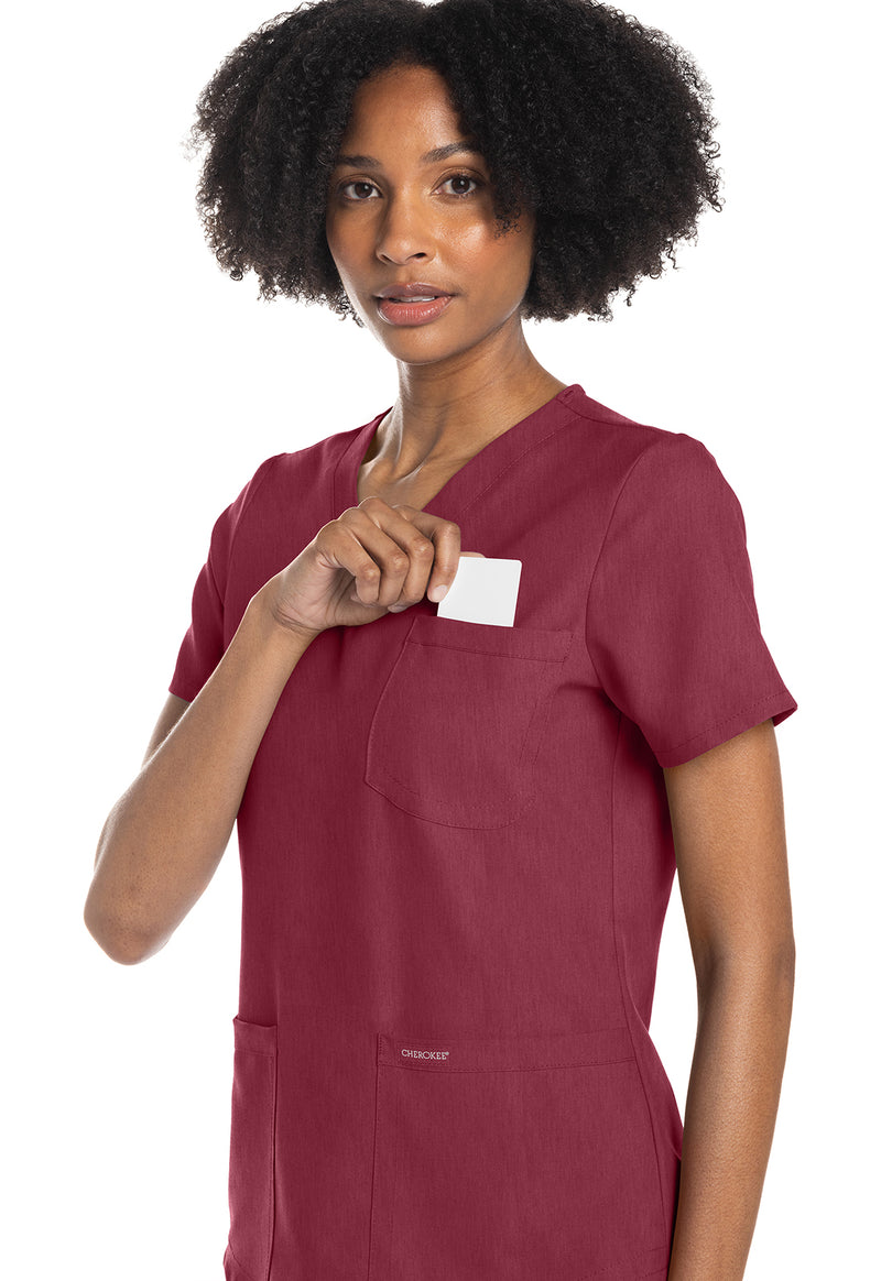 Heather Cranberry - Women's V-Neck Scrub Top (View 2)