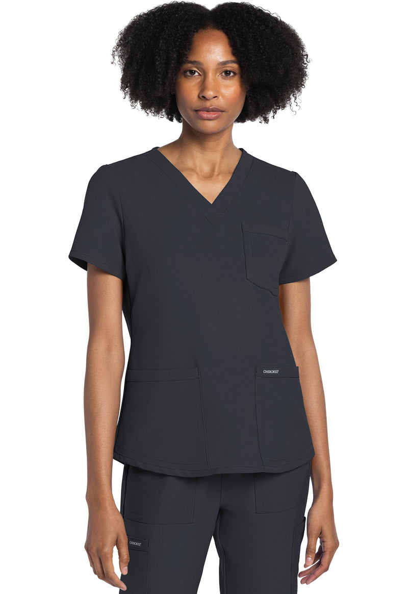 Pewter - Cherokee WW Originals Ultra Women Scrub Top - Front View
