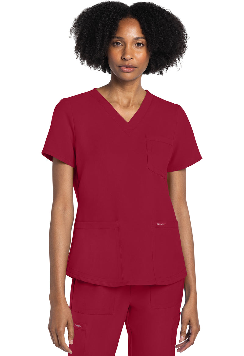 RED - Cherokee WW Originals Ultra Women Scrub Top - Front View