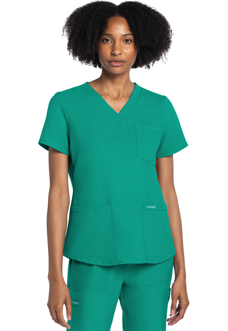 Teal Blue - Cherokee WW Originals Ultra Women Scrub Top - Front View