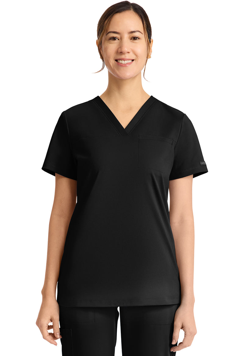 Black - Cherokee Achieve Women Scrub Top - Front View