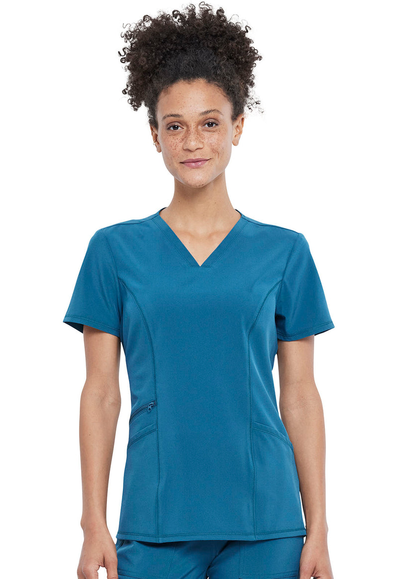 Caribbean Blue - Cherokee Allura Women Scrub Top - Front View
