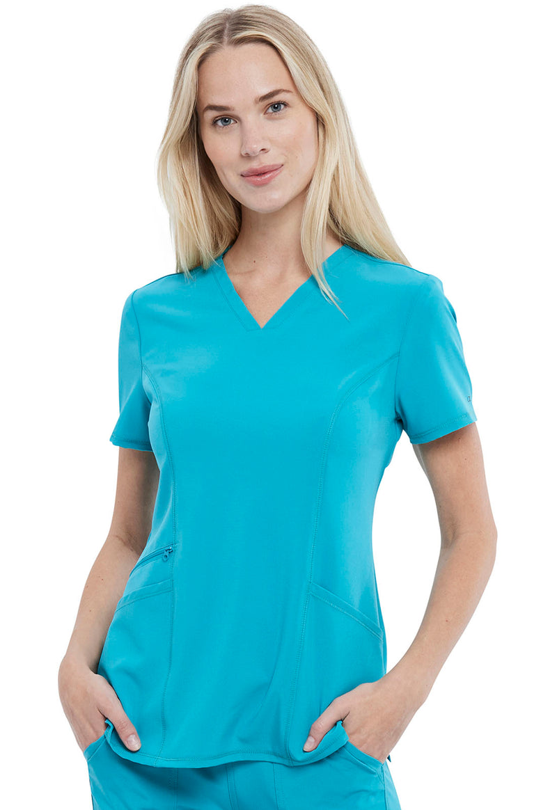 Teal Blue - Cherokee Allura Women Scrub Top - Front View