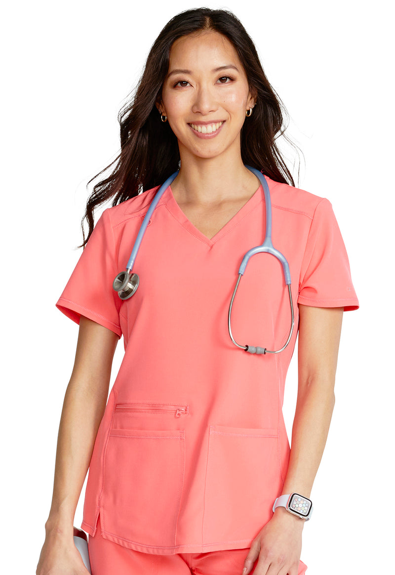 Soft Pomegranate - Women's V-Neck Scrub Top (View 2)