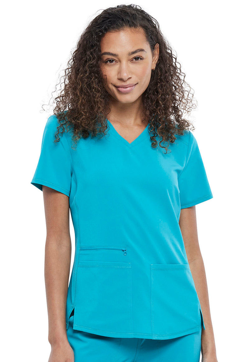 Teal Blue - Cherokee Allura Women Scrub Top - Front View