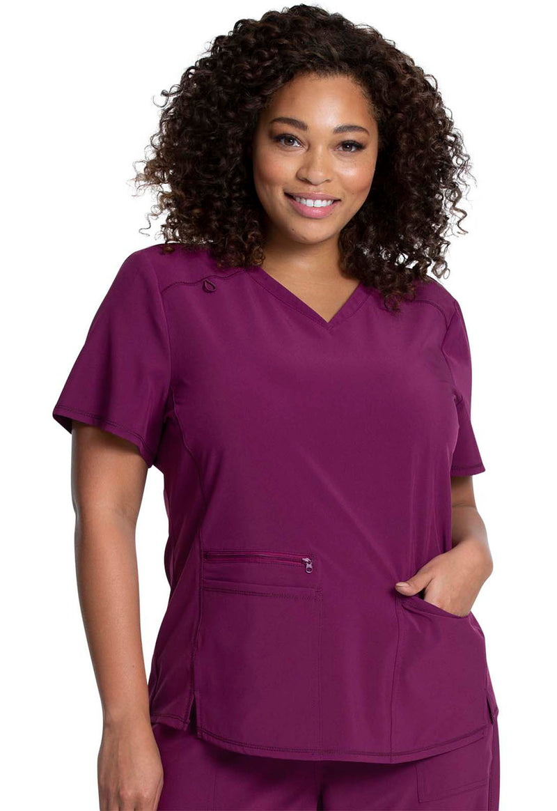 Wine - Cherokee Allura Women Scrub Top - Front View