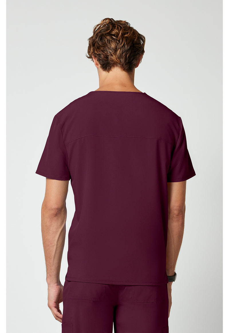 Wine - Cherokee Allura Men Scrub Top - Back View