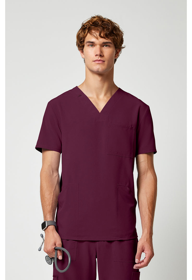 Wine - Cherokee Allura Men Scrub Top - Front View