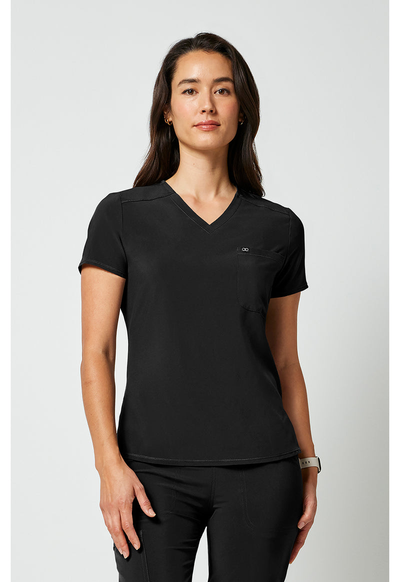 Black - Cherokee Allura Women Scrub Top - Front View