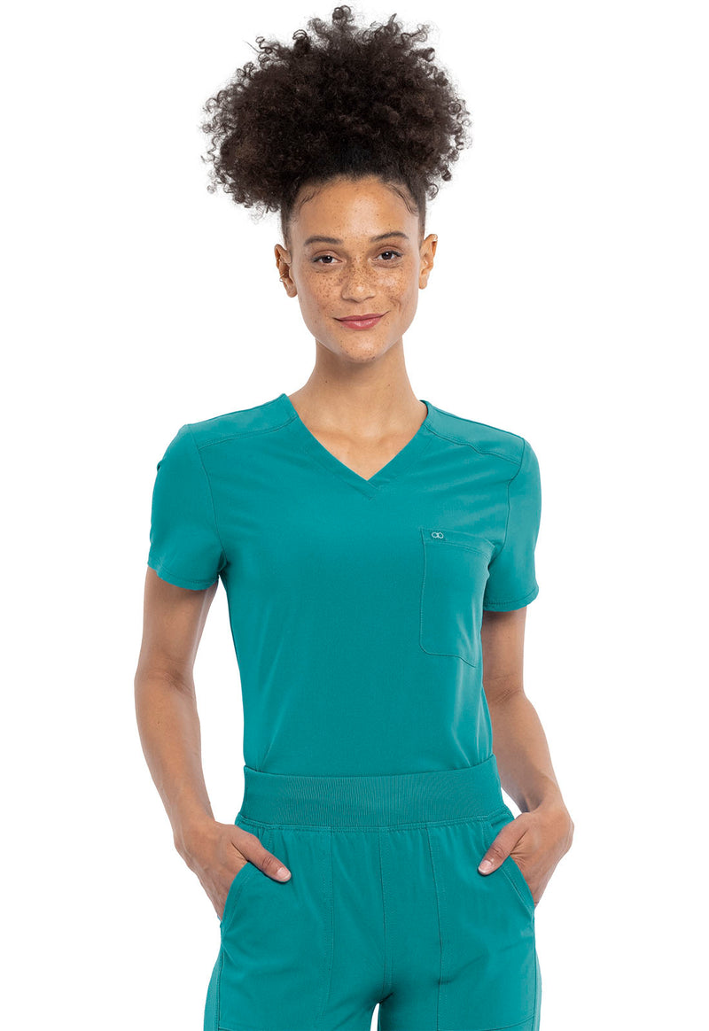 Teal Blue - Cherokee Allura Women Scrub Top - Front View