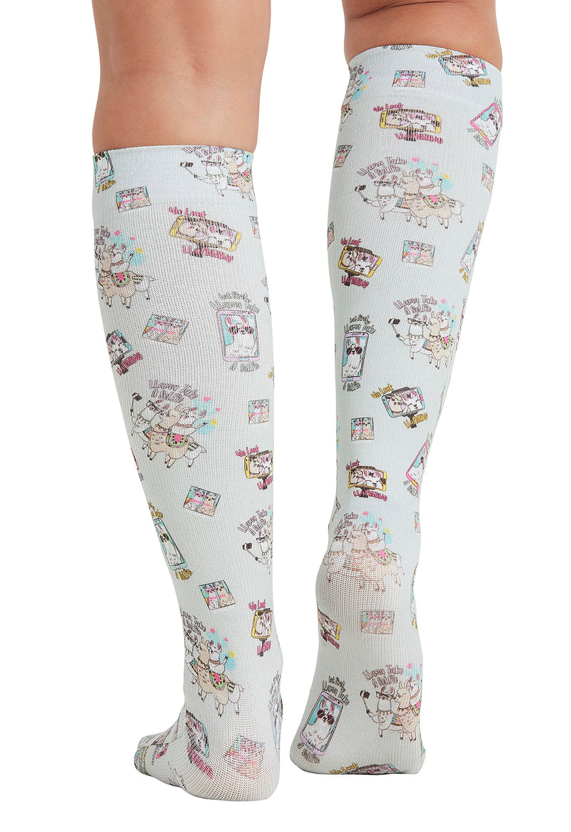 Llama Take A Selfie - Knee High 8-15 mmHg Compression Sock (Back)