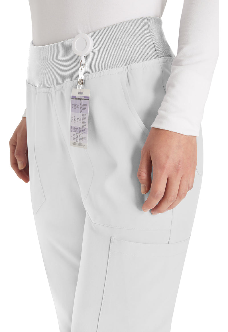 White - Women's Natural Rise Tapered Leg Pull-On Scrub Pants – Petite (View 2)