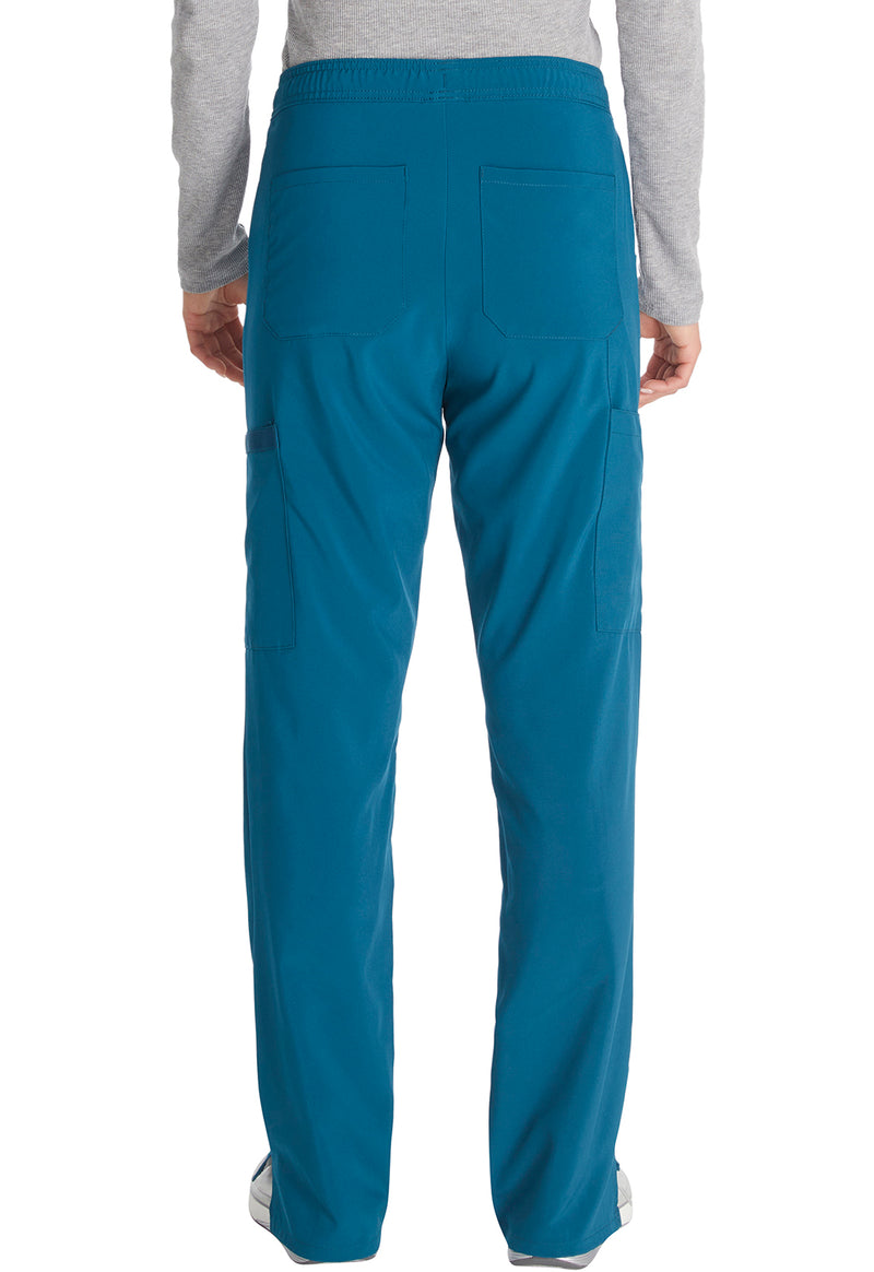 Caribbean Blue - Women's Mid Rise Straight Leg Drawstring Scrub Pants – Petite (Back)