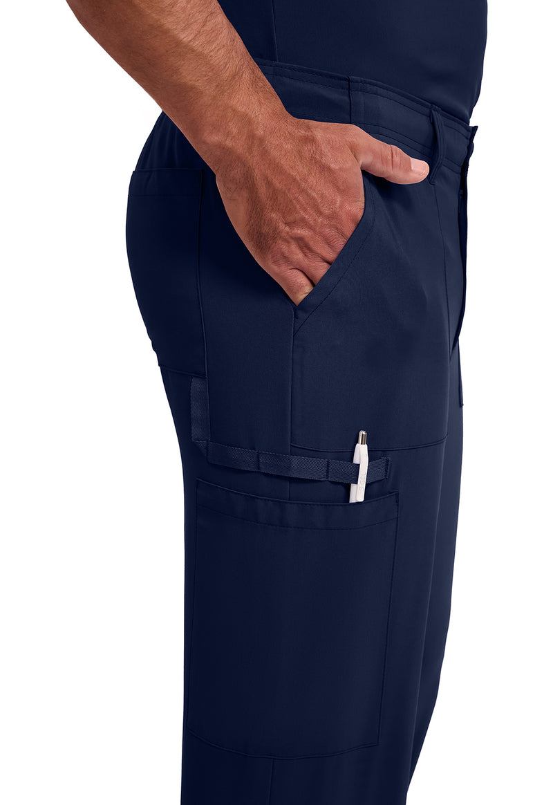 Navy - Men's Natural Rise Drawstring Scrub Pants – Short (View 3)