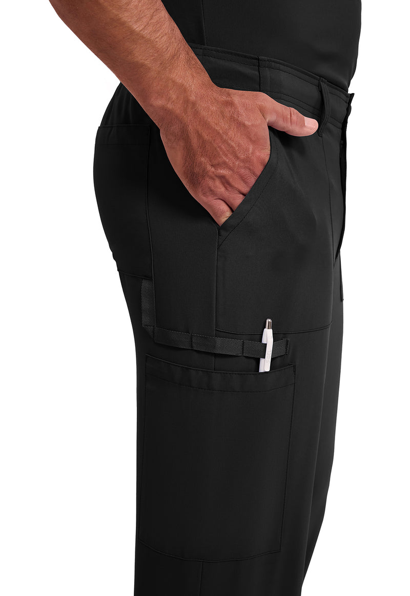 Black - Men's Natural Rise Drawstring Scrub Pants – Regular (View 3)
