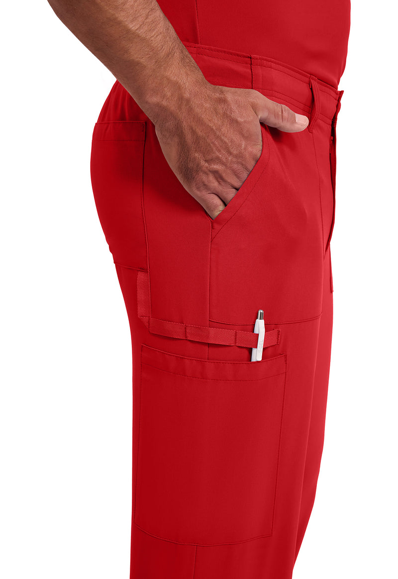 Red - Men's Natural Rise Drawstring Scrub Pants – Regular (View 3)