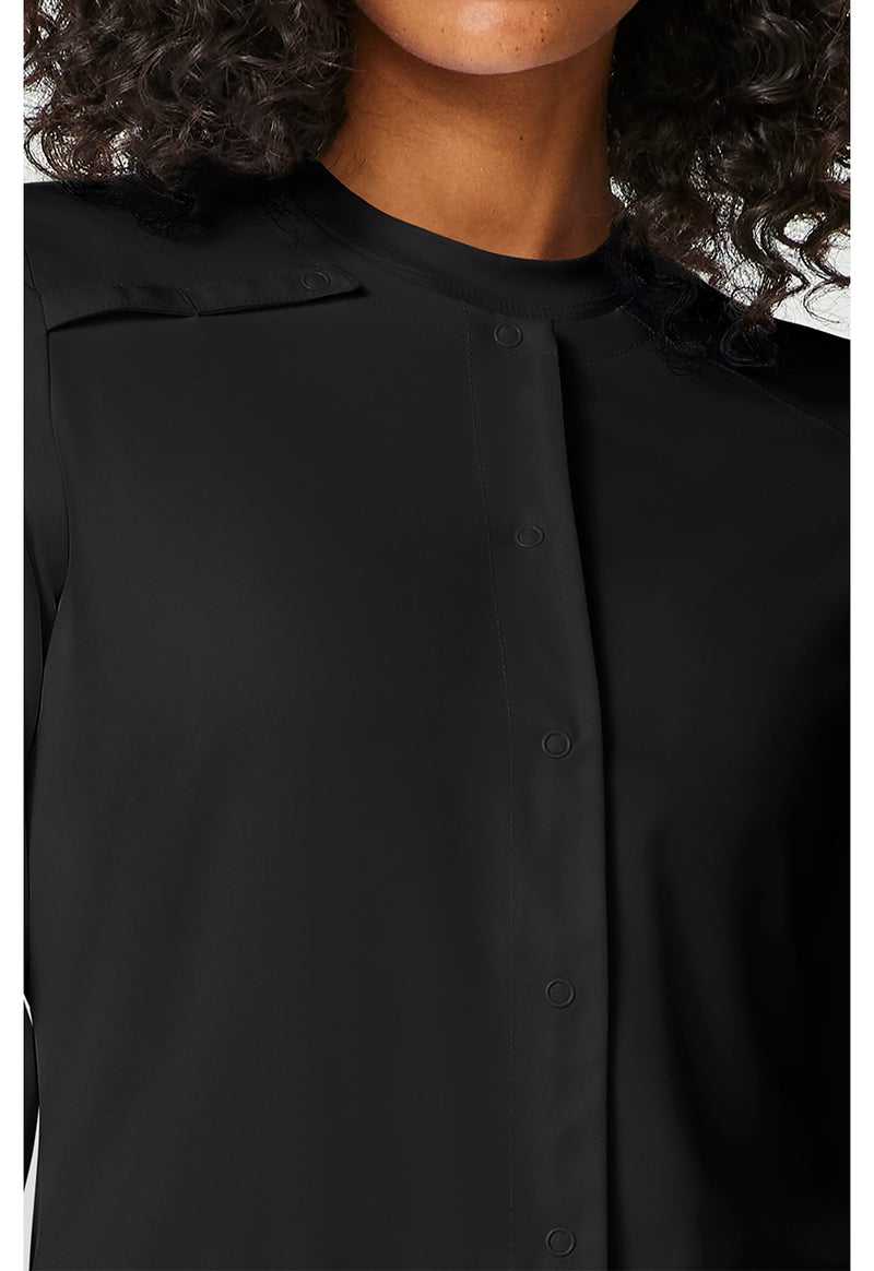 Black - Women's Snap Front Warm-up Scrub Jacket (View 2)
