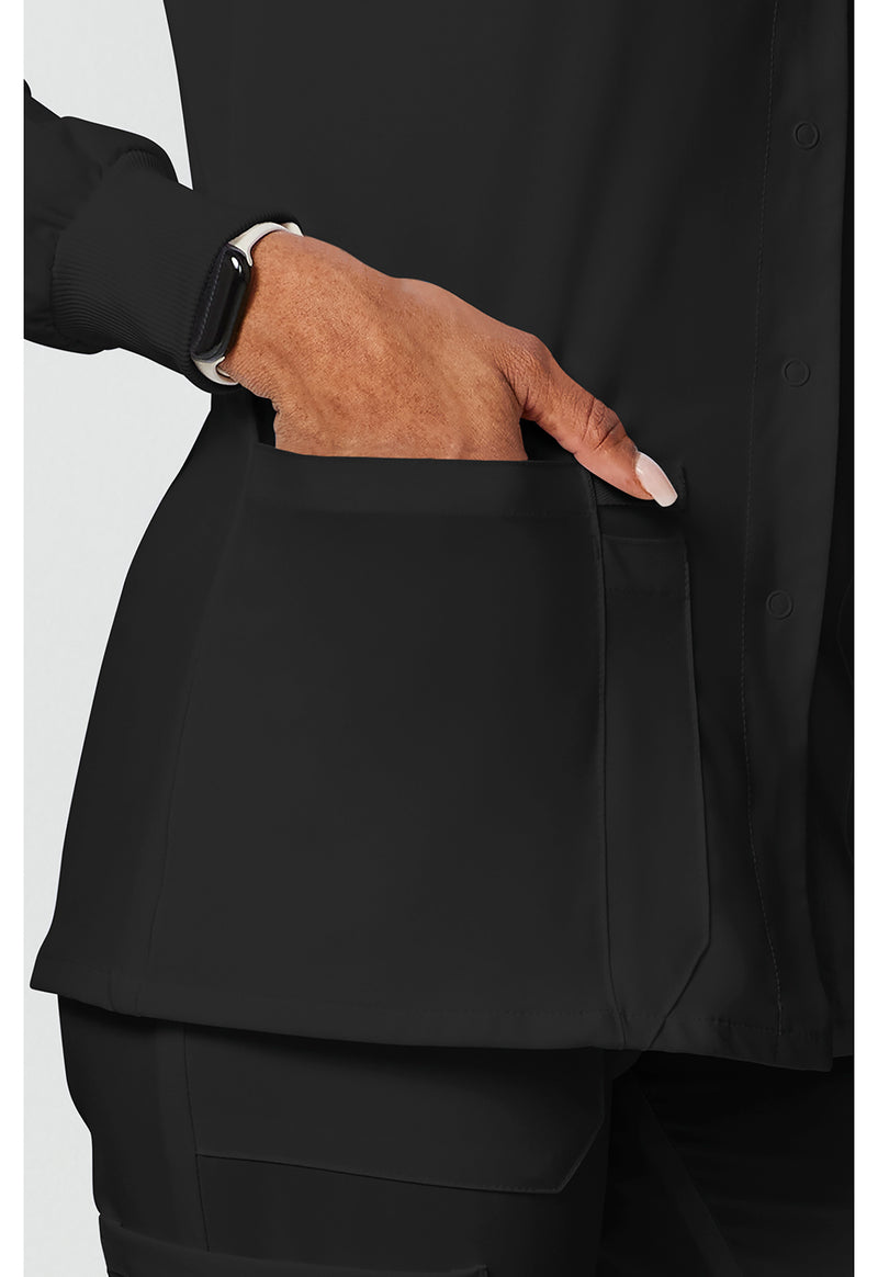 Black - Women's Snap Front Warm-up Scrub Jacket (View 3)