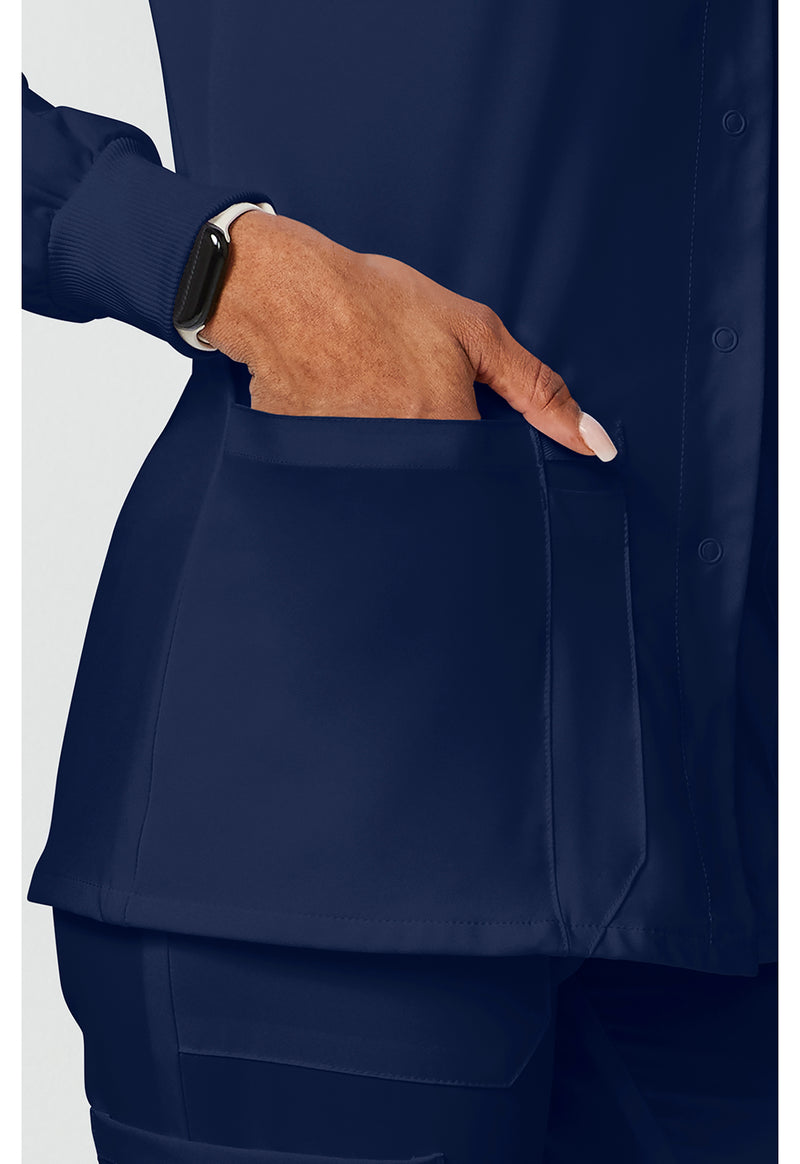 Navy - Women's Snap Front Warm-up Scrub Jacket (View 3)