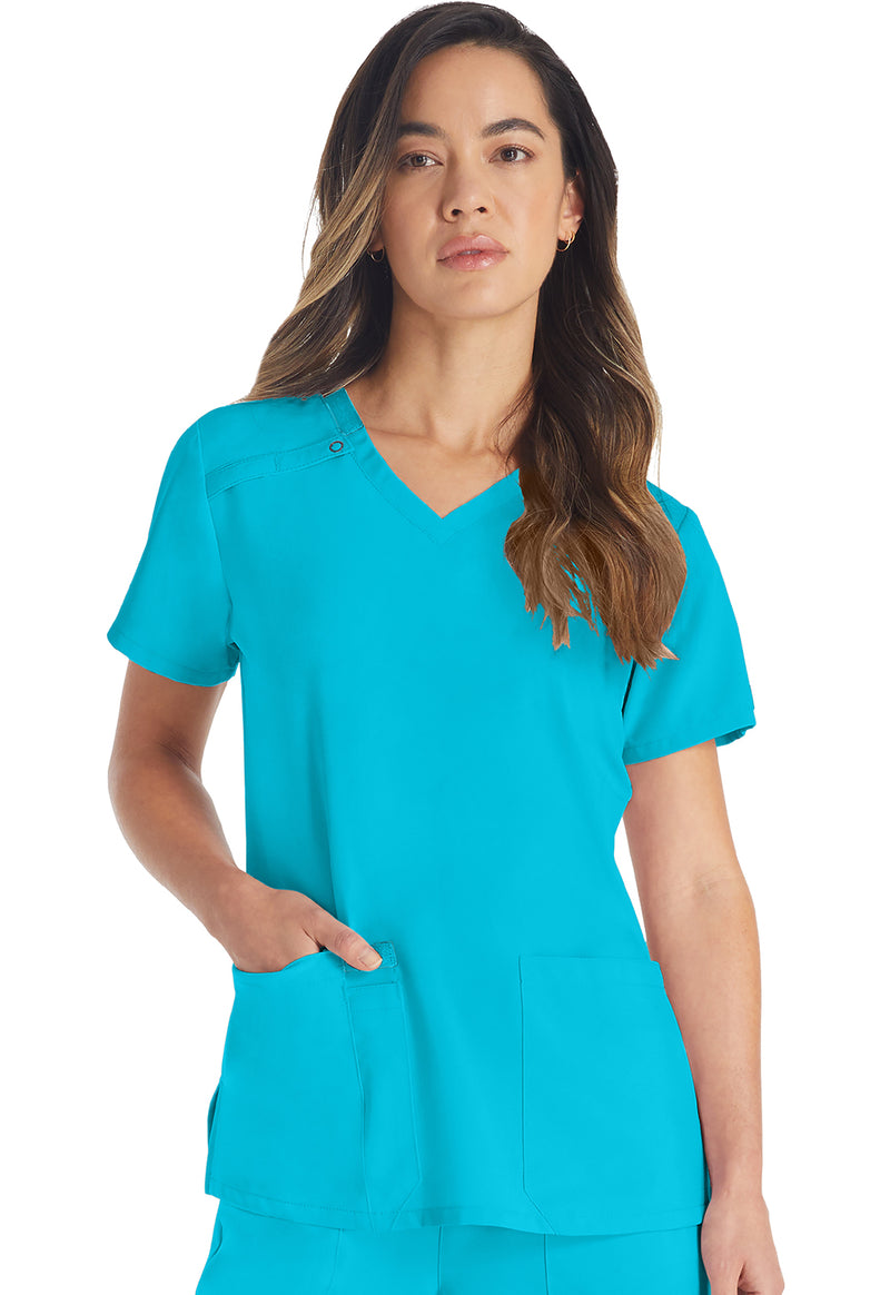 Turquoise - Dickies EDS Essentials Women Scrub Top - Front View