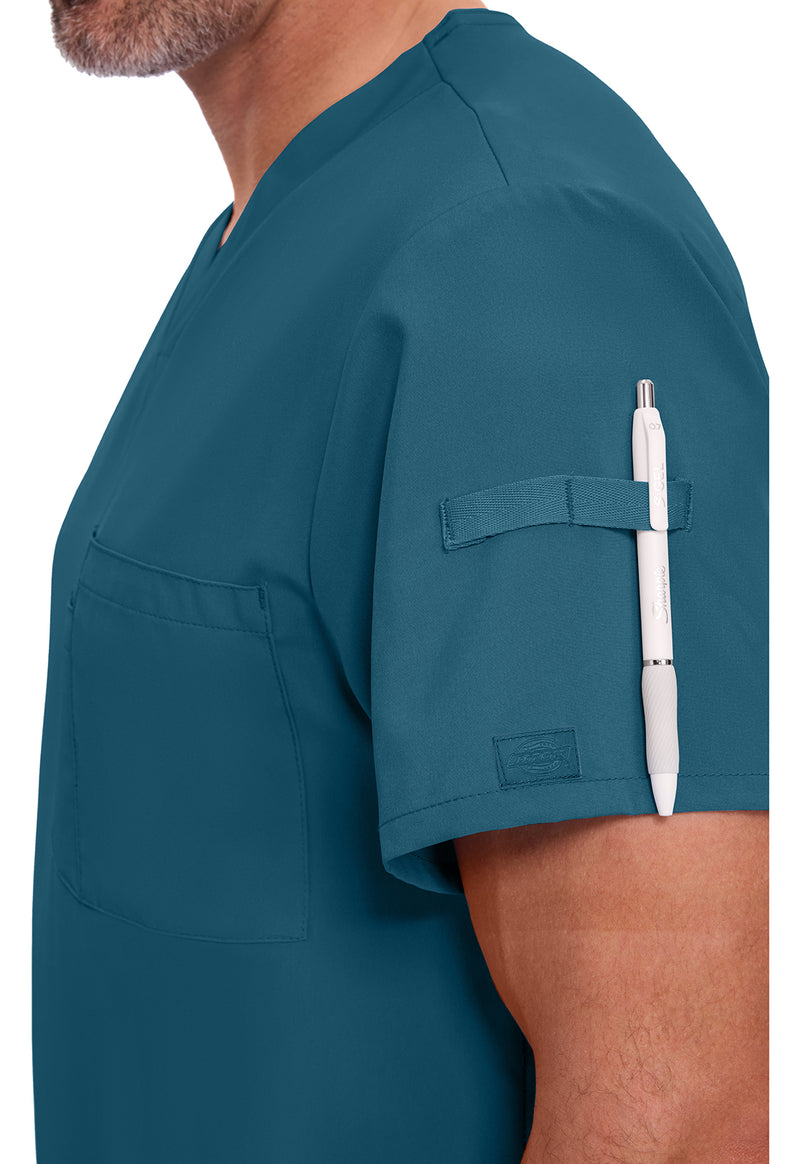 Caribbean Blue - Men's Tuckable V-Neck Scrub Top (View 3)
