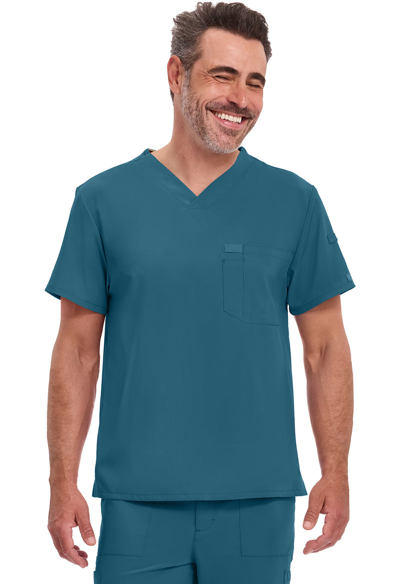 Caribbean Blue - Dickies EDS Essentials Men Scrub Top - Front View