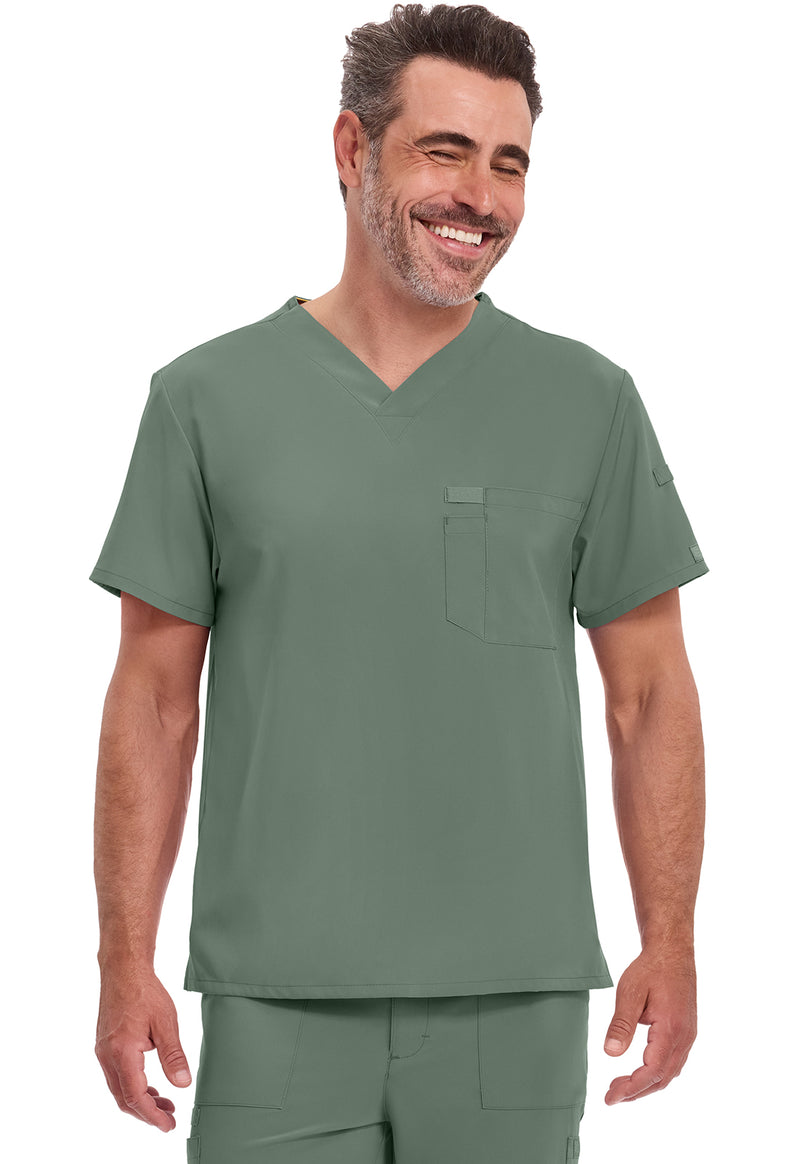 Olive - Dickies EDS Essentials Men Scrub Top - Front View