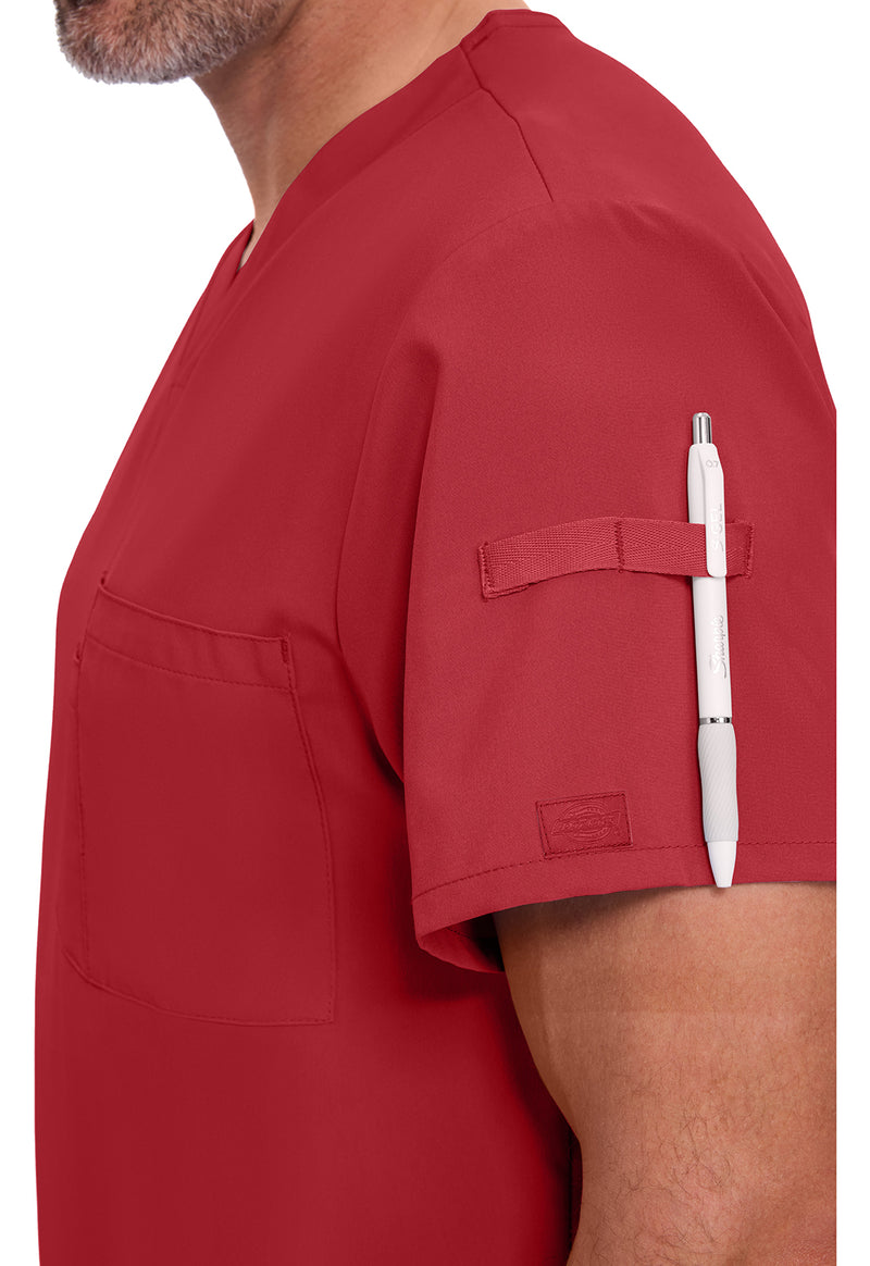 Red - Men's Tuckable V-Neck Scrub Top (View 3)