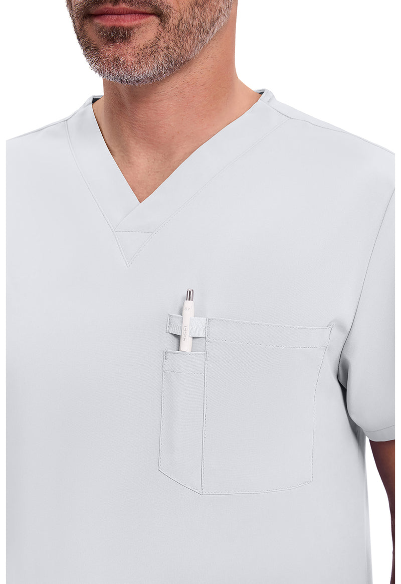 White - Men's Tuckable V-Neck Scrub Top (View 2)