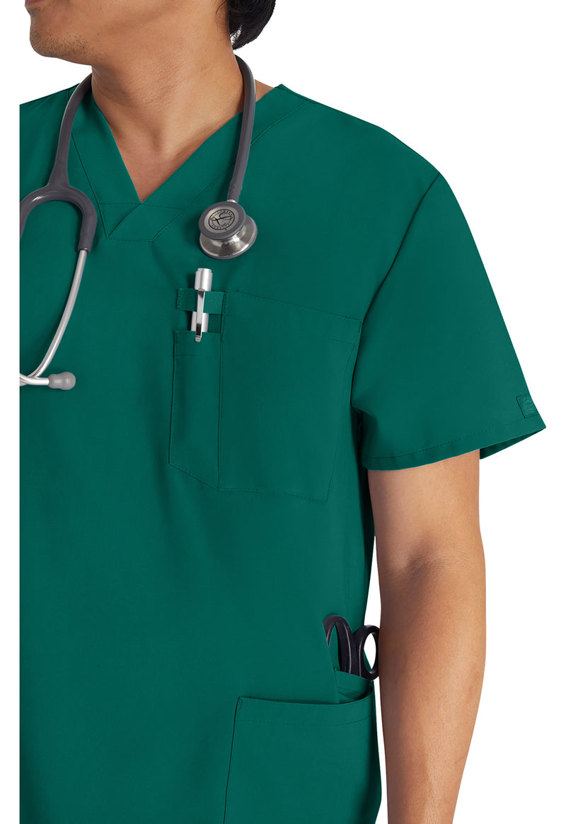 Hunter Green - Men's V-Neck Scrub Top (View 2)