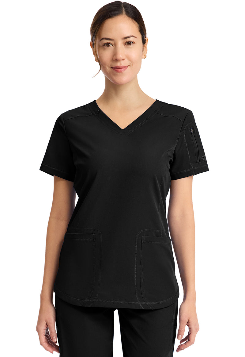 Black - Dickies Dynamix Women Scrub Top - Front View
