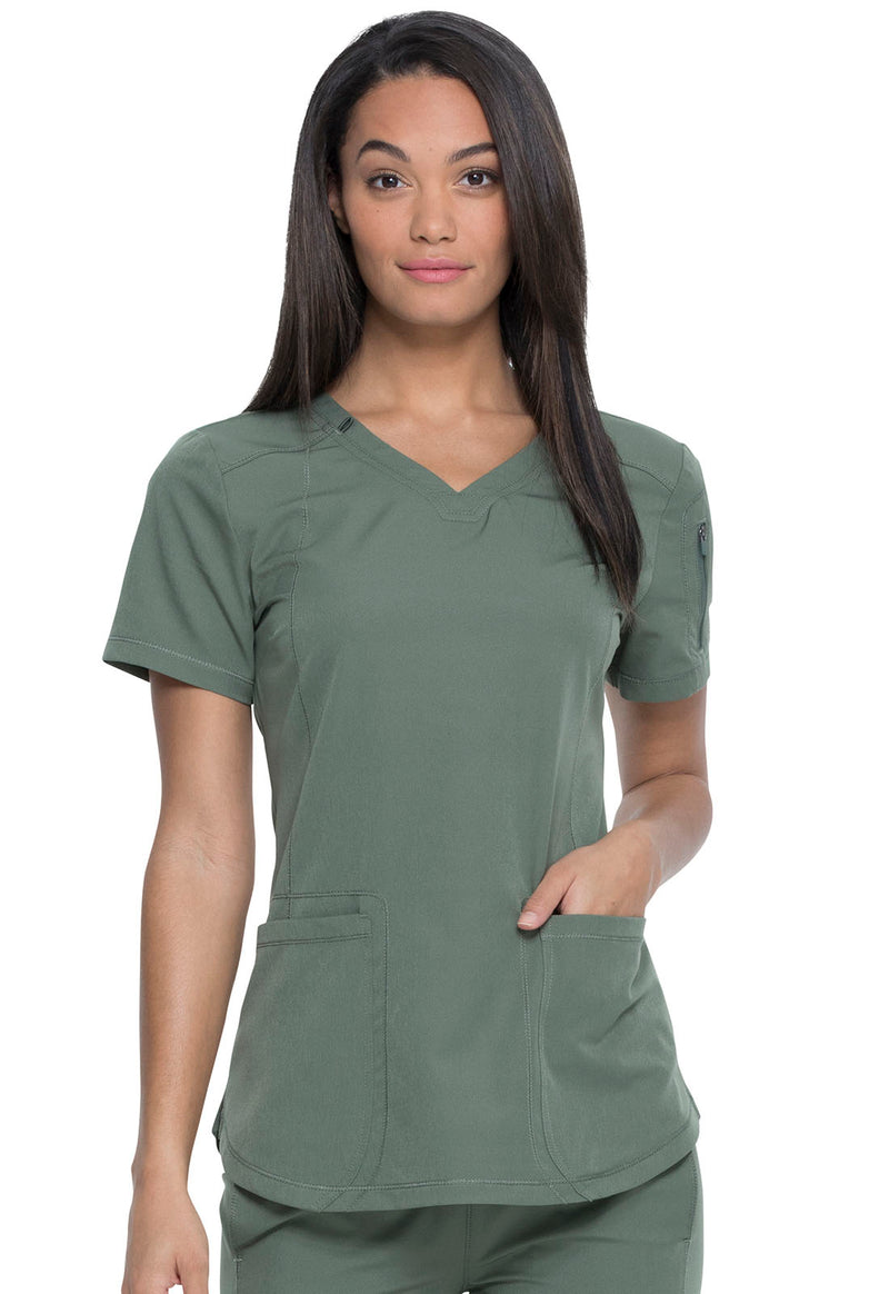 Olive - Dickies Dynamix Women Scrub Top - Front View
