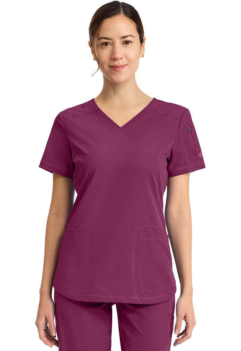 Wine - Dickies Dynamix Women Scrub Top - Front View