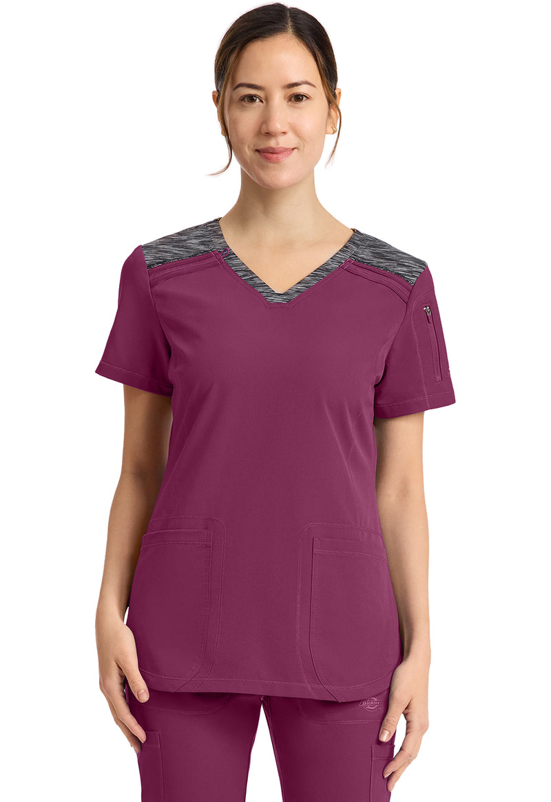 Wine - Dickies Dynamix Women Scrub Top - Front View