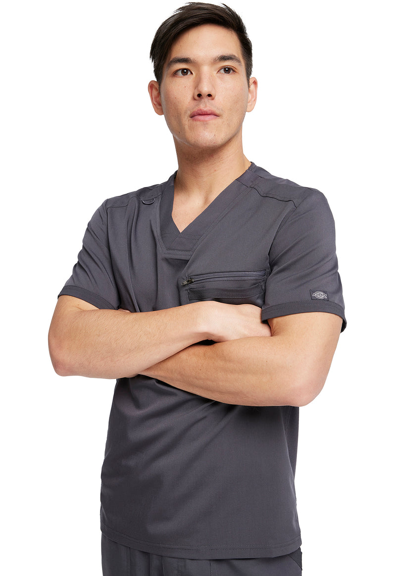 Pewter - Dickies Balance Men Scrub Top - Front View