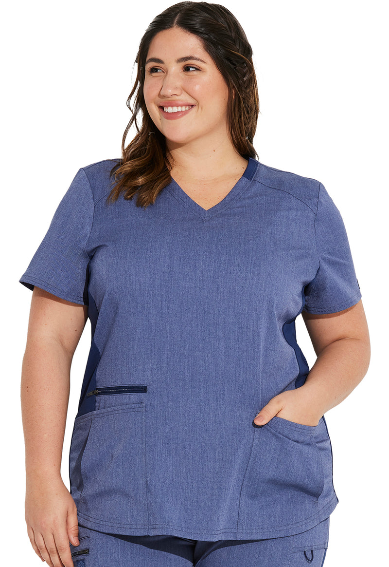 Heather Navy - Dickies Balance Women Scrub Top - Front View
