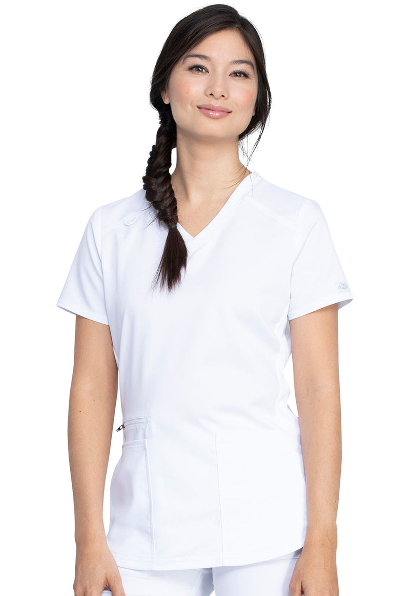 White - Dickies Balance Women Scrub Top - Front View