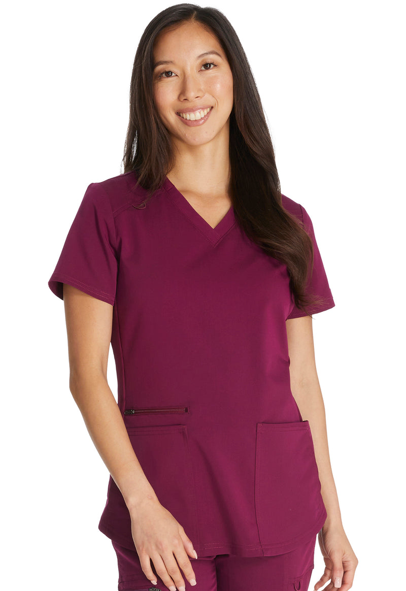 Wine - Dickies Balance Women Scrub Top - Front View