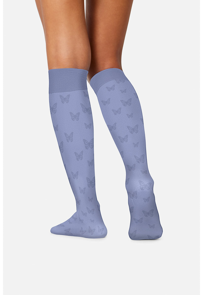 Blue Butterflies - Knee High 8-15 mmHg Compression Sock (Back)
