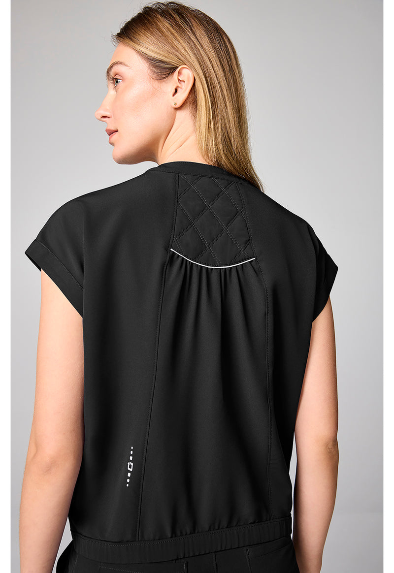 BLACK - Mandarin Collar Crop Top (Back)