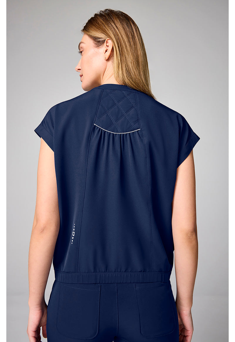 Navy - Mandarin Collar Crop Top (Back)