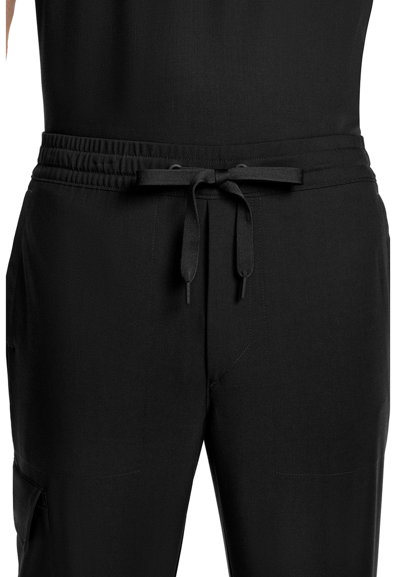 Black - Men's Zip Fly Drawstring Scrub Pants (View 2)