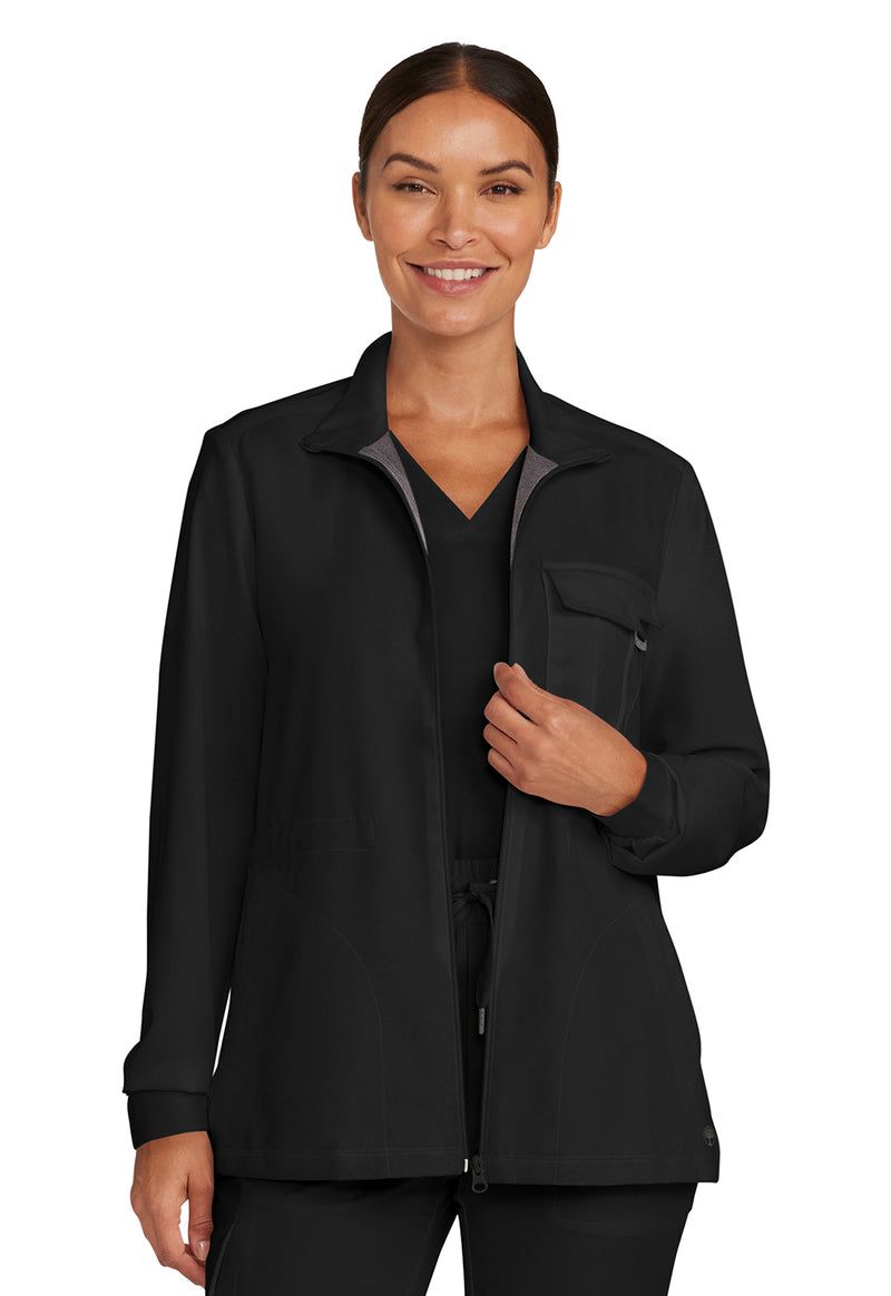 Black - Healing Hands Quest Women Scrub Jacket - Front View