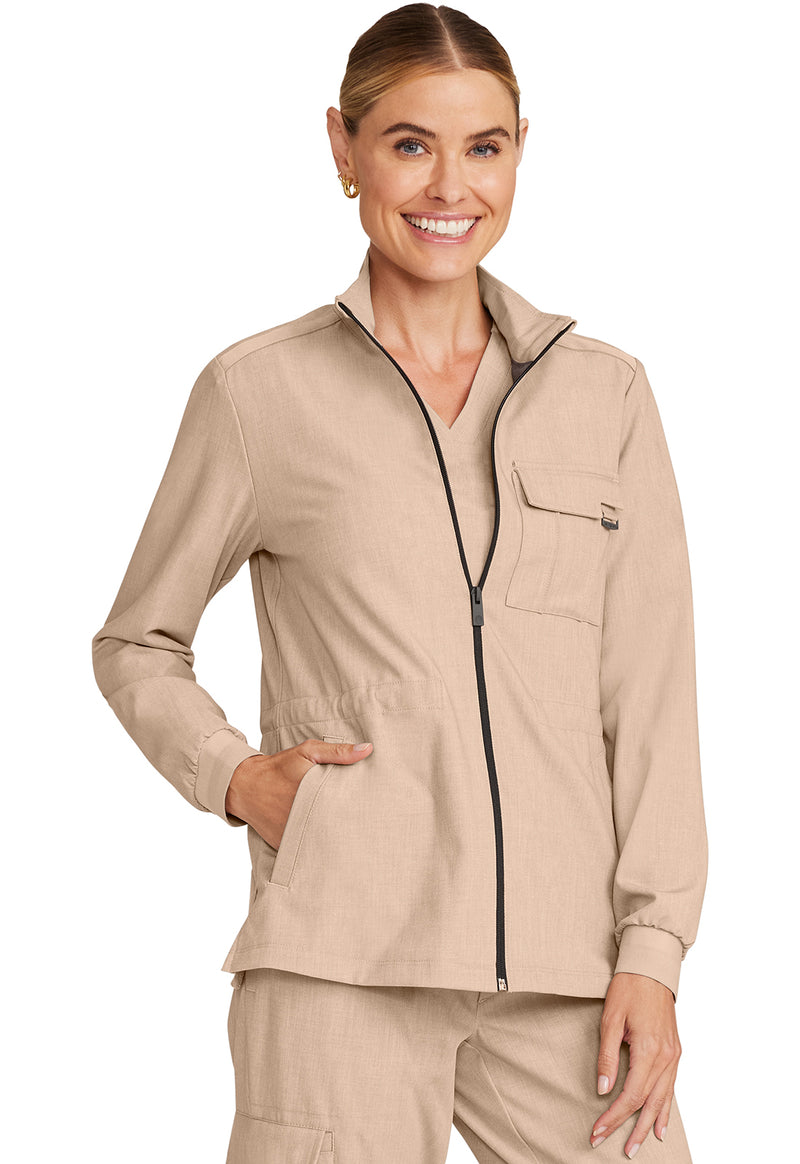 Desert Taupe - Women's Zip Front Utility Scrub Jacket (View 2)