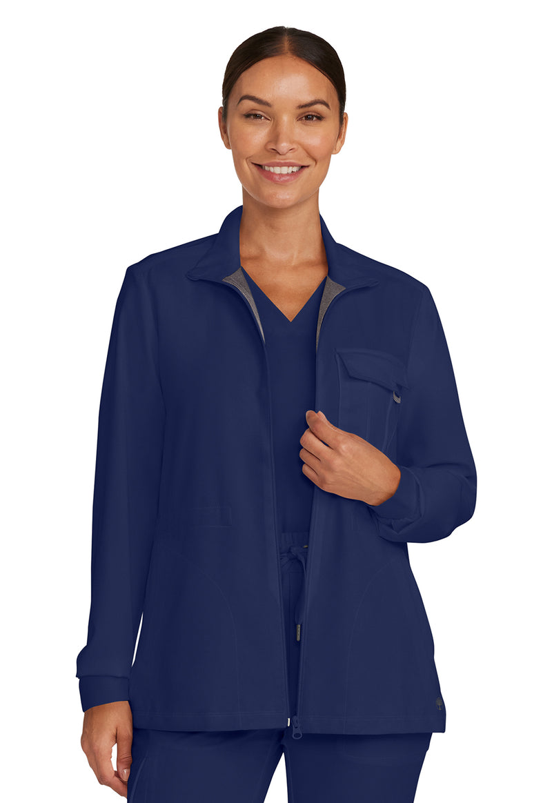 Navy - Healing Hands Quest Women Scrub Jacket - Front View