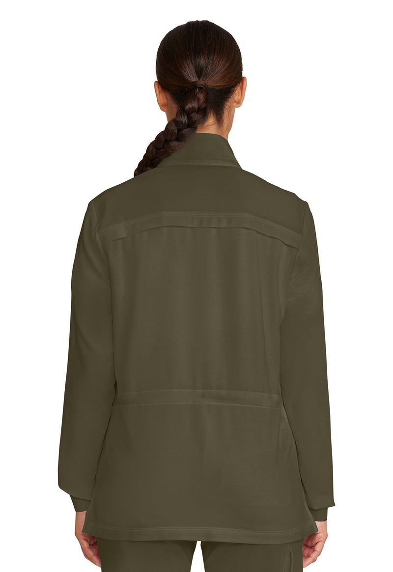 Olive - Healing Hands Quest Women Scrub Jacket - Back View